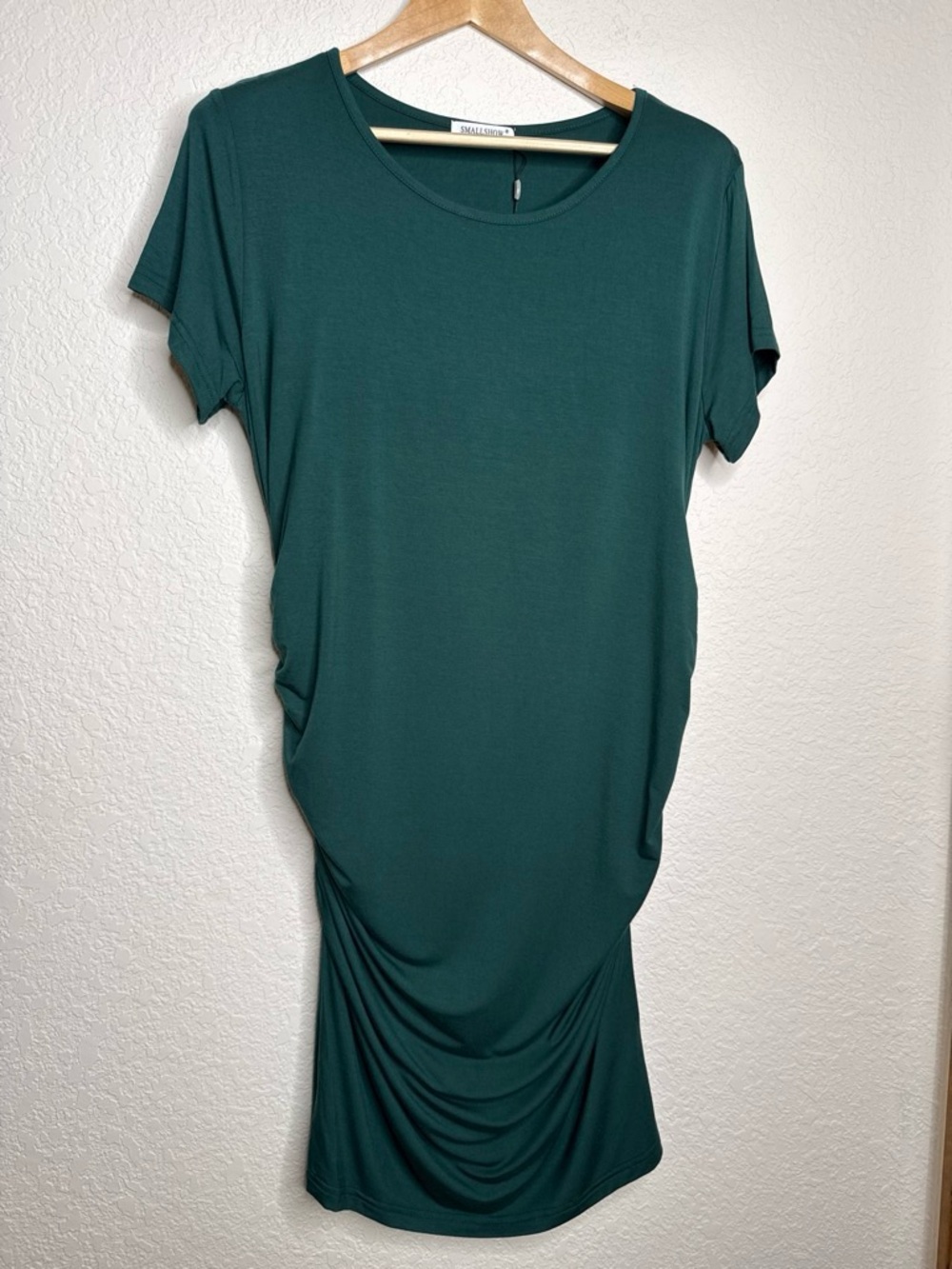 NWT Maternity Dress Ruched Sides Deep Green Size XL Soft Rayon Bump Friendly